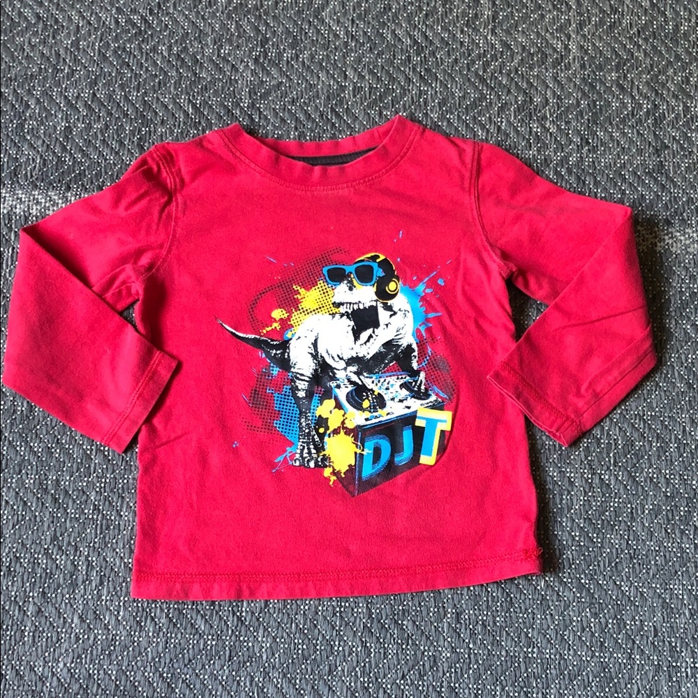 George Red Long-Sleeve Tee with DJT Dinosaur Graphic